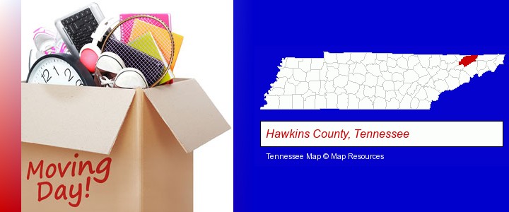 moving day; Hawkins County, Tennessee highlighted in red on a map