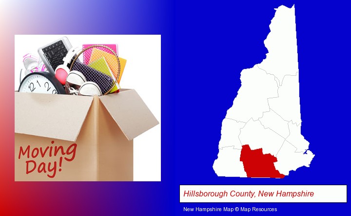 moving day; Hillsborough County, New Hampshire highlighted in red on a map