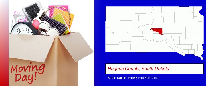 moving day; Hughes County, South Dakota highlighted in red on a map