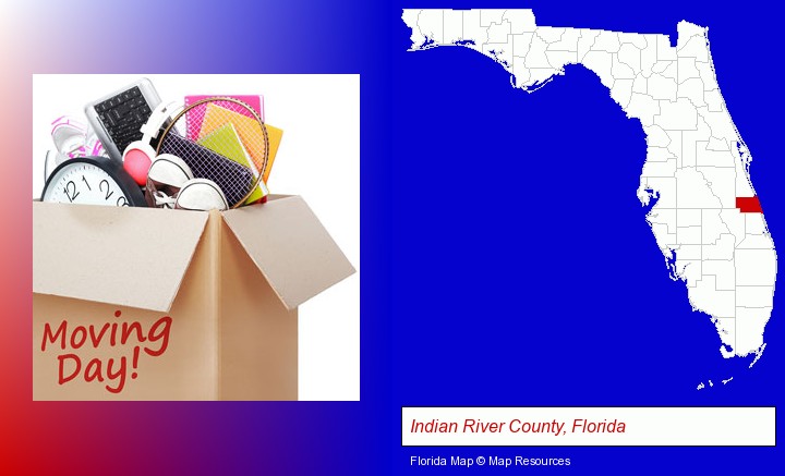 moving day; Indian River County, Florida highlighted in red on a map