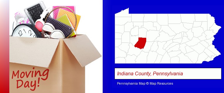 moving day; Indiana County, Pennsylvania highlighted in red on a map