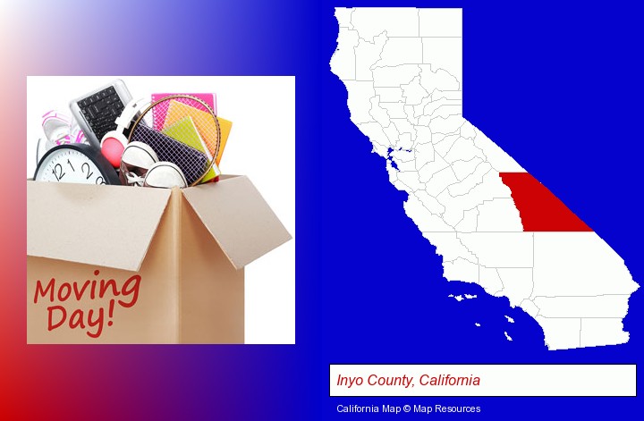 moving day; Inyo County, California highlighted in red on a map