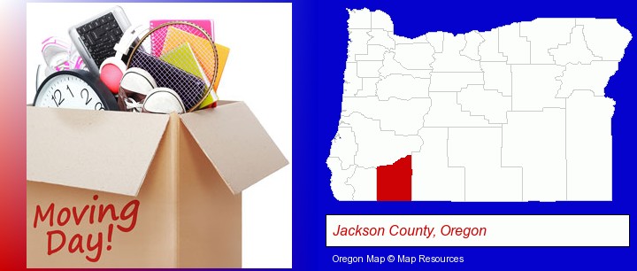 moving day; Jackson County, Oregon highlighted in red on a map
