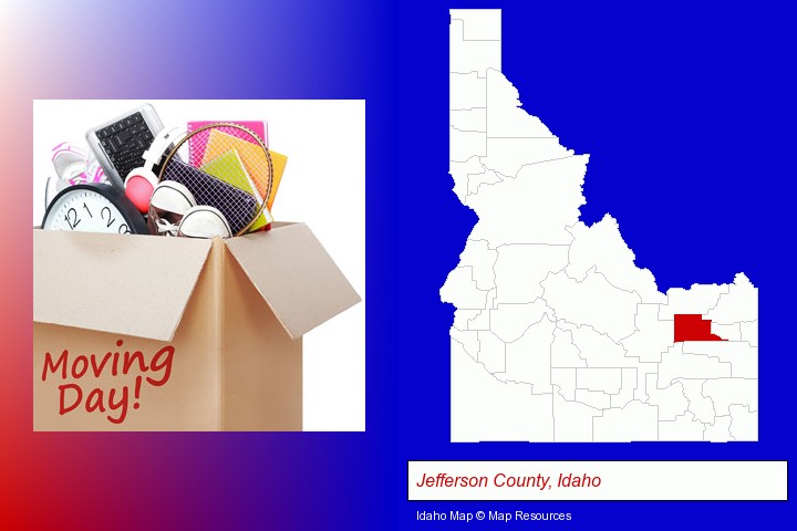 moving day; Jefferson County, Idaho highlighted in red on a map