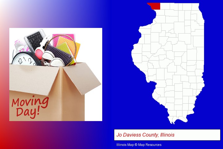 moving day; Jo Daviess County, Illinois highlighted in red on a map
