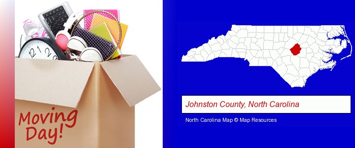 moving day; Johnston County, North Carolina highlighted in red on a map