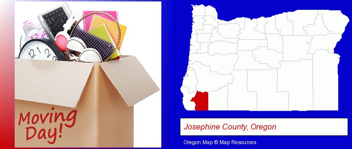 moving day; Josephine County, Oregon highlighted in red on a map