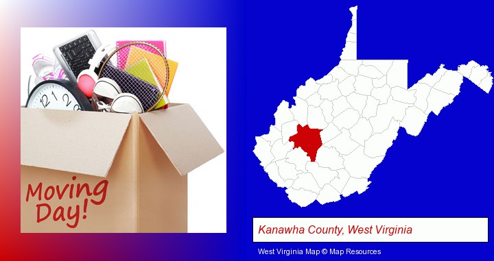 moving day; Kanawha County, West Virginia highlighted in red on a map