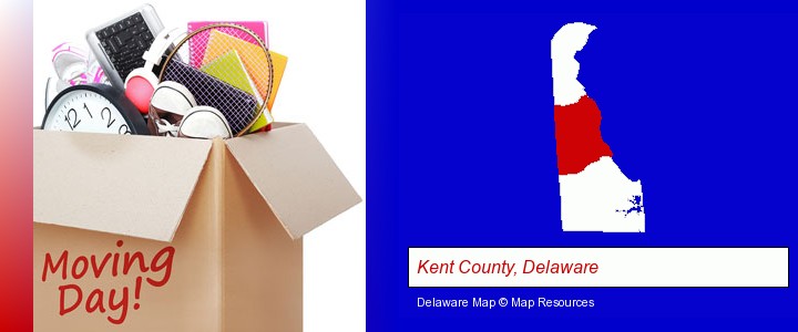 moving day; Kent County, Delaware highlighted in red on a map