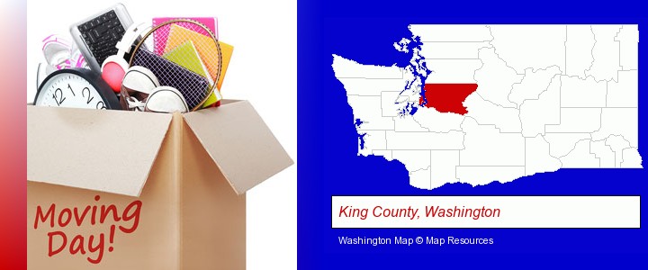 moving day; King County, Washington highlighted in red on a map