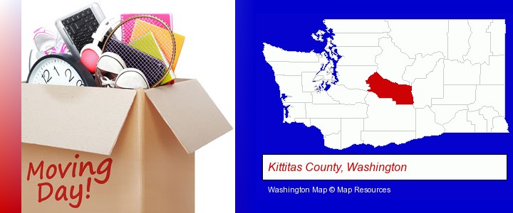 moving day; Kittitas County, Washington highlighted in red on a map