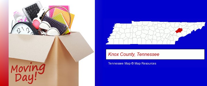 moving day; Knox County, Tennessee highlighted in red on a map