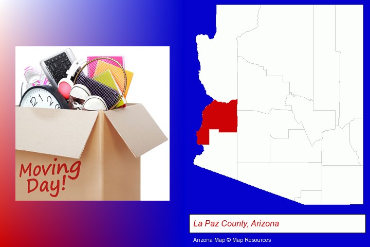moving day; La Paz County, Arizona highlighted in red on a map