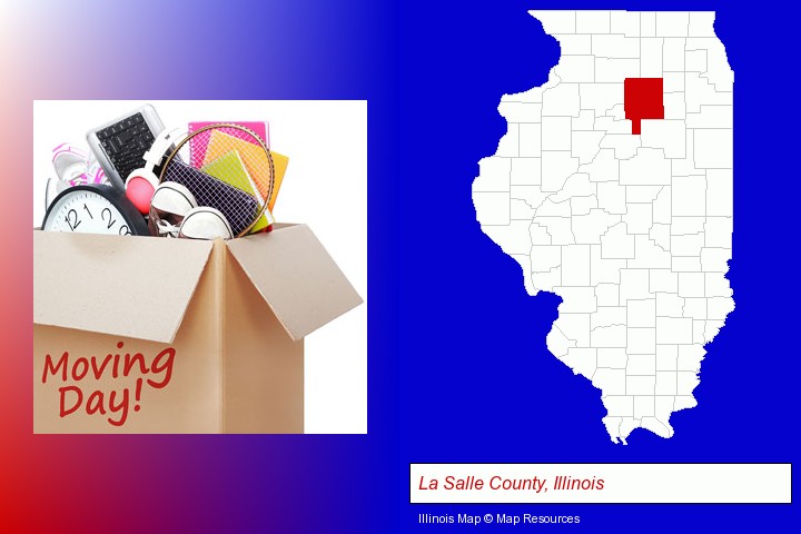 moving day; La Salle County, Illinois highlighted in red on a map