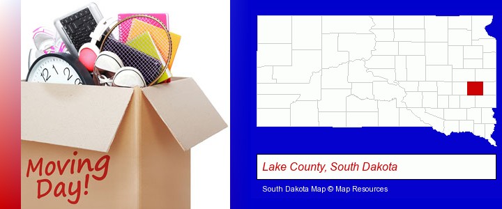 moving day; Lake County, South Dakota highlighted in red on a map