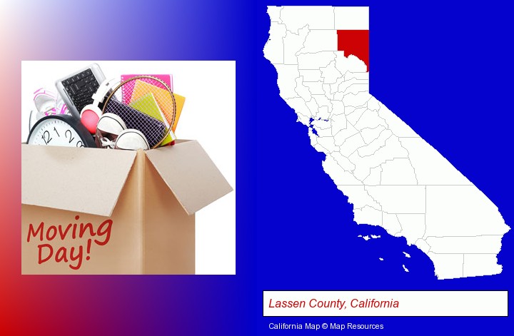 moving day; Lassen County, California highlighted in red on a map