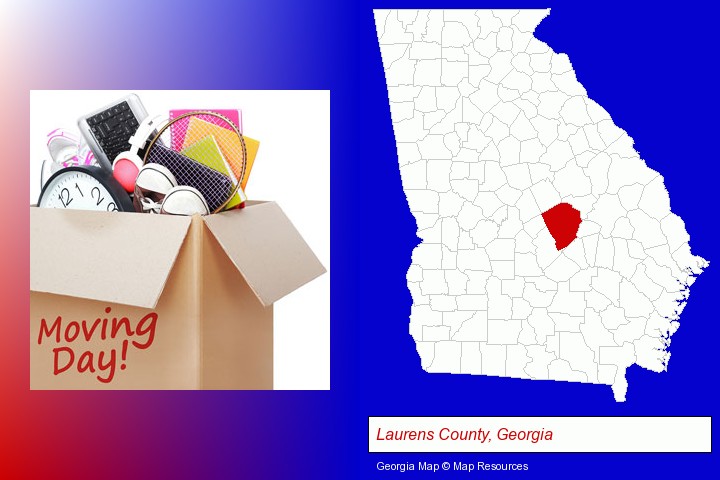moving day; Laurens County, Georgia highlighted in red on a map