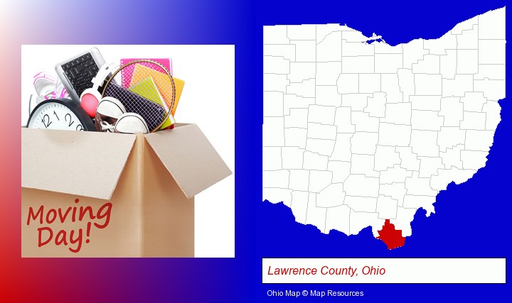 moving day; Lawrence County, Ohio highlighted in red on a map