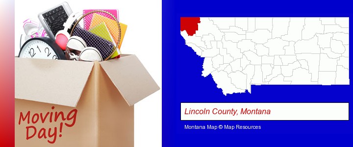 moving day; Lincoln County, Montana highlighted in red on a map