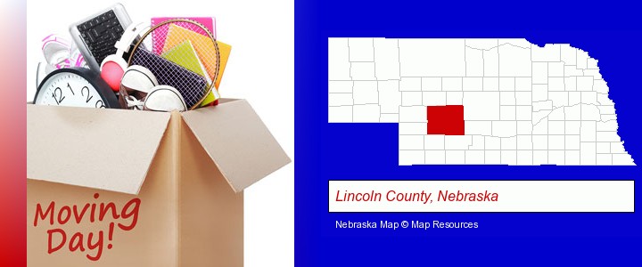 moving day; Lincoln County, Nebraska highlighted in red on a map