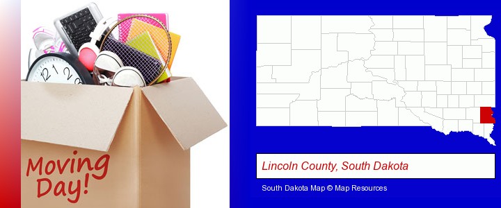 moving day; Lincoln County, South Dakota highlighted in red on a map