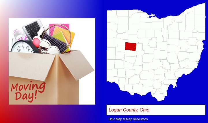 moving day; Logan County, Ohio highlighted in red on a map