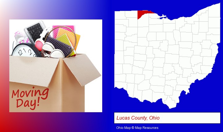 moving day; Lucas County, Ohio highlighted in red on a map