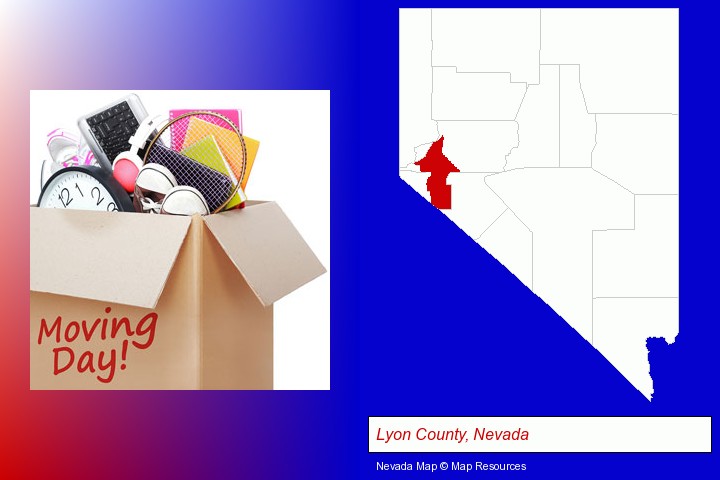 moving day; Lyon County, Nevada highlighted in red on a map