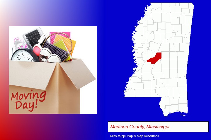 moving day; Madison County, Mississippi highlighted in red on a map