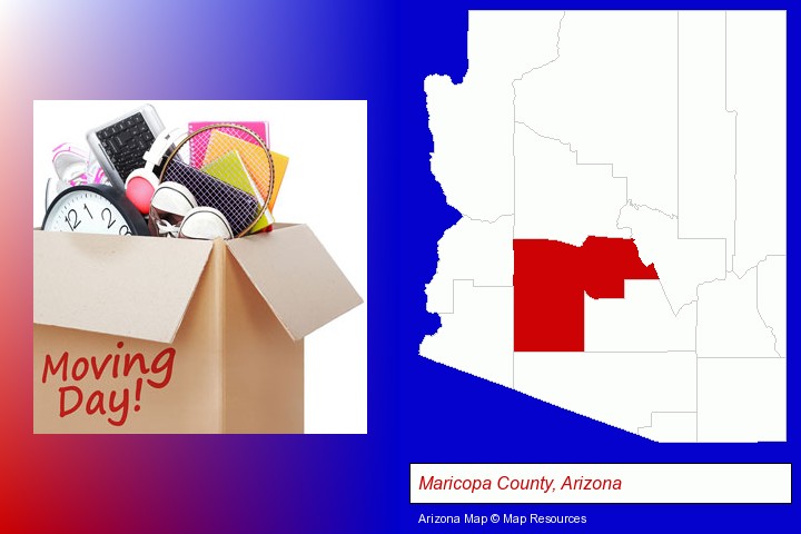 moving day; Maricopa County, Arizona highlighted in red on a map