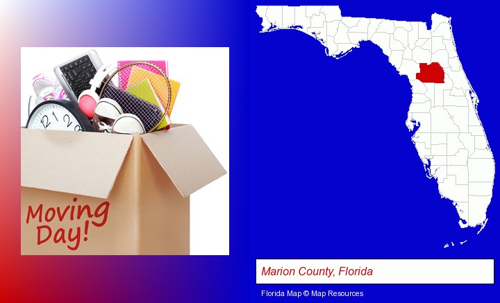 moving day; Marion County, Florida highlighted in red on a map