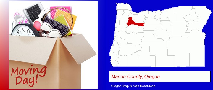 moving day; Marion County, Oregon highlighted in red on a map