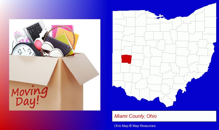 moving day; Miami County, Ohio highlighted in red on a map