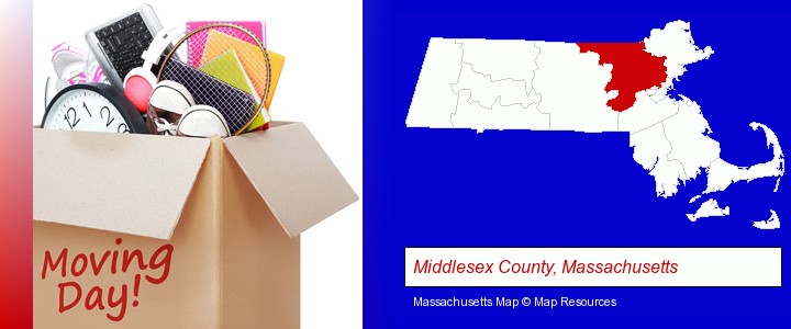 moving day; Middlesex County, Massachusetts highlighted in red on a map