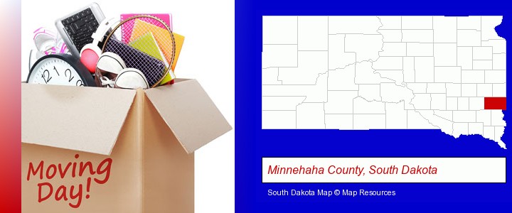 moving day; Minnehaha County, South Dakota highlighted in red on a map