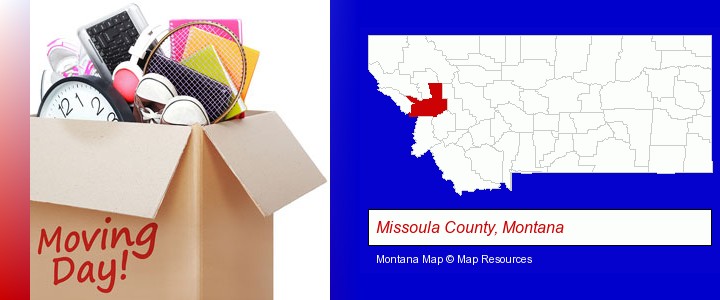 moving day; Missoula County, Montana highlighted in red on a map