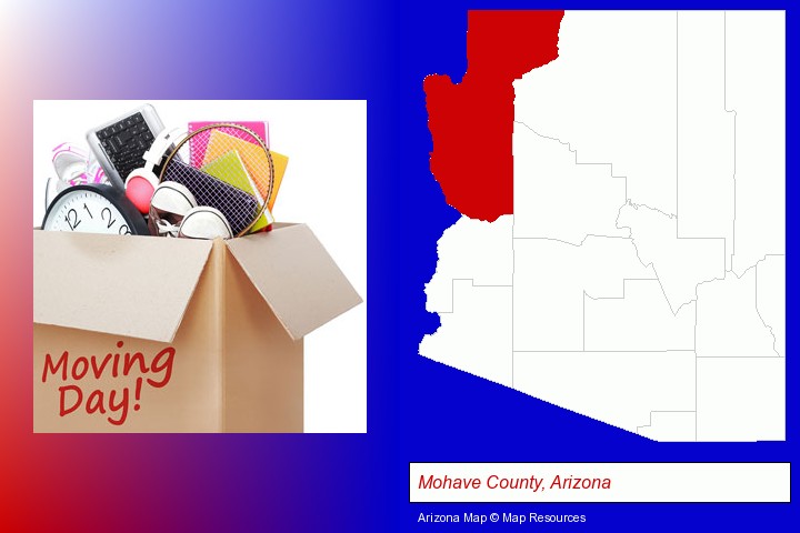 moving day; Mohave County, Arizona highlighted in red on a map