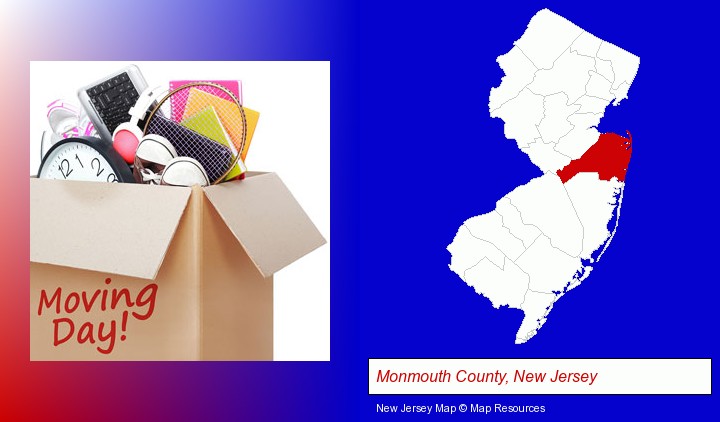moving day; Monmouth County, New Jersey highlighted in red on a map