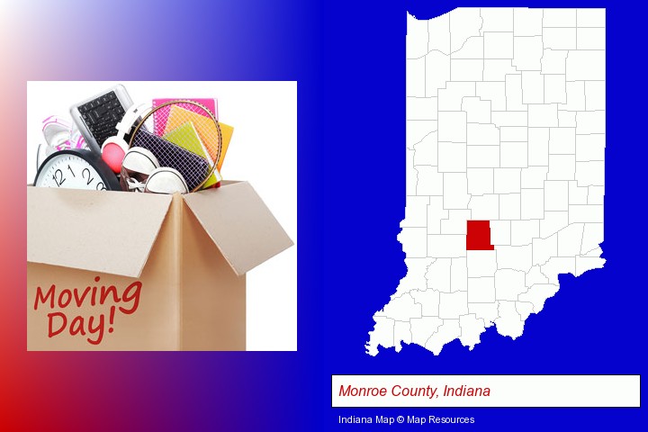moving day; Monroe County, Indiana highlighted in red on a map