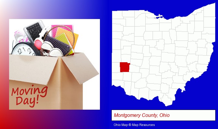 moving day; Montgomery County, Ohio highlighted in red on a map
