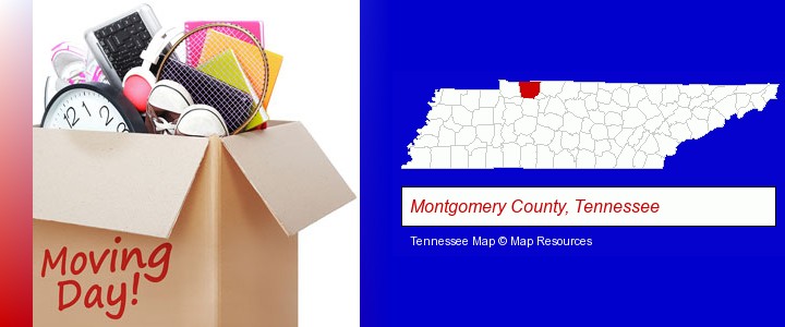 moving day; Montgomery County, Tennessee highlighted in red on a map