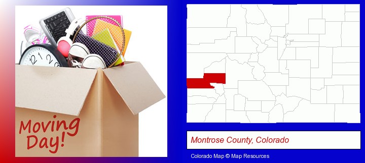 moving day; Montrose County, Colorado highlighted in red on a map