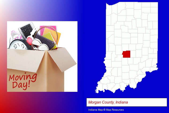 moving day; Morgan County, Indiana highlighted in red on a map