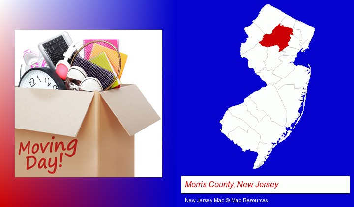 moving day; Morris County, New Jersey highlighted in red on a map