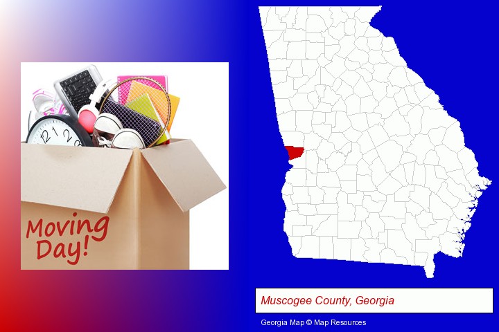 moving day; Muscogee County, Georgia highlighted in red on a map