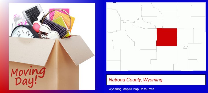 moving day; Natrona County, Wyoming highlighted in red on a map