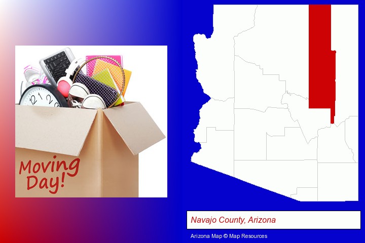 moving day; Navajo County, Arizona highlighted in red on a map