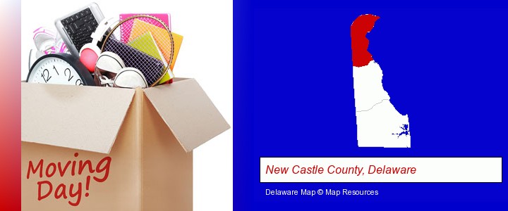 moving day; New Castle County, Delaware highlighted in red on a map