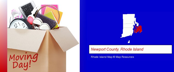 moving day; Newport County, Rhode Island highlighted in red on a map
