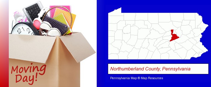 moving day; Northumberland County, Pennsylvania highlighted in red on a map